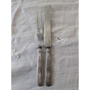 1847 Rogers Bros Ancestral Flatware Silverware Set Carving Knife & Fork W/M Mono